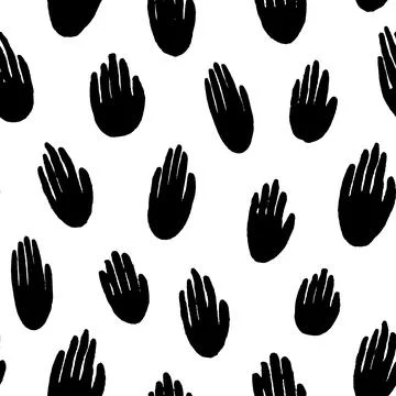Seamless pattern with black silhouettes of hands. Stock Illustration