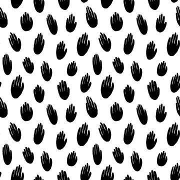 Seamless pattern with black silhouettes of hands. Stock Illustration