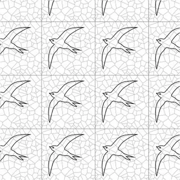 Seamless pattern of black silhouettes  swallows Stock Illustration