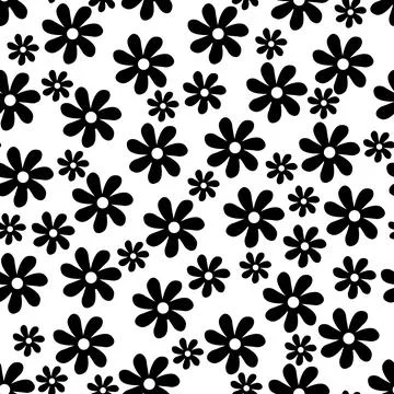 Seamless pattern of black simple flowers on a white background Illustrazione stock