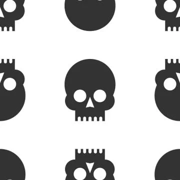 Seamless pattern black skulls on a white background. Stock Illustration