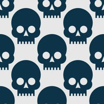 Seamless pattern black skulls on a white background. Stock Illustration