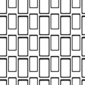 Seamless pattern of black smartphone outlines on white, hand drawn empty screens Stock Illustration