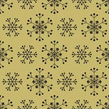 Seamless pattern with black snowflakes on gold background Stock Illustration