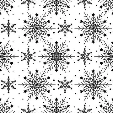 Seamless pattern with black snowflakes Stock Illustration