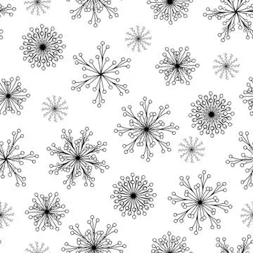 Seamless pattern black snowflakes on white Stock Illustration