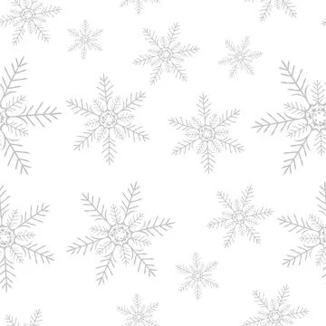 Seamless pattern with black snowflakes on white background. Flat line snowing Stock Illustration