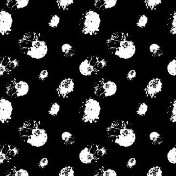 Seamless pattern of black spots and splashes. Black circles and blots. Vector Stock Illustration
