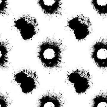 Seamless pattern of black spots with splashes isolated on white background Stock Photos