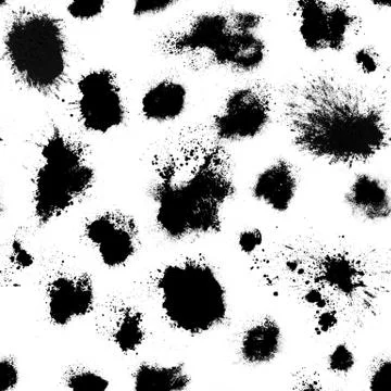 Seamless pattern of black spots with splashes isolated on white background Stock Photos