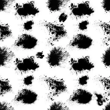 Seamless pattern of black spots with splashes isolated on white background Stock Photos