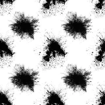 Seamless pattern of black spots with splashes isolated on white background Stock Photos