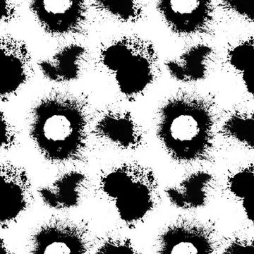 Seamless pattern of black spots with splashes isolated on white background Stock Photos