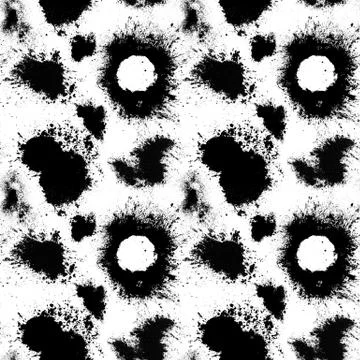 Seamless pattern of black spots with splashes isolated on white background Stock Photos