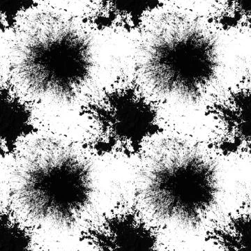 Seamless pattern of black spots with splashes isolated on white background Stock Photos