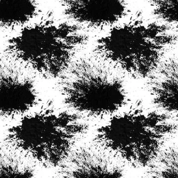 Seamless pattern of black spots with splashes isolated on white background Stock Photos