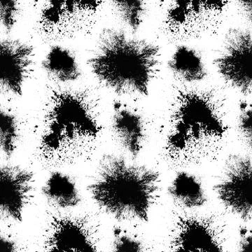 Seamless pattern of black spots with splashes isolated on white background Stock Photos