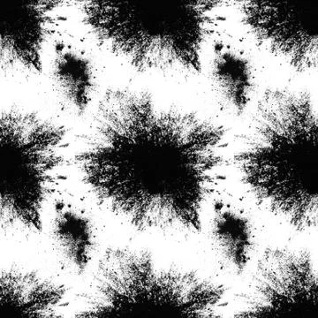 Seamless pattern of black spots with splashes isolated on white background Stock Photos