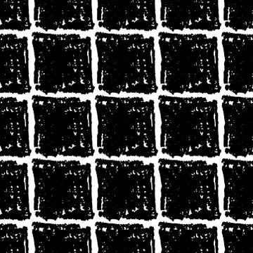 Seamless pattern black squares chalk grid design, abstract simple scandinavia Stock Illustration