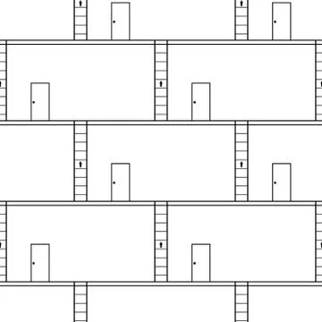 Seamless pattern, black stairs up with exit door on white background, vector Stock Illustration