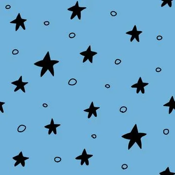 Seamless pattern, black stars on a blue background Stock Illustration
