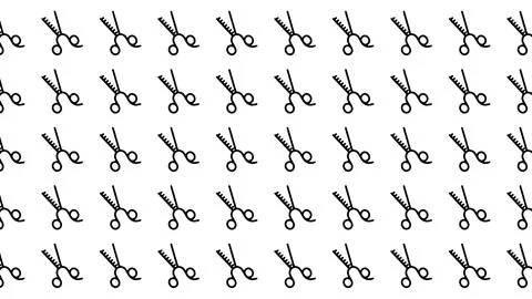 Seamless pattern of black thinning scissors icons on white background for s.. 스톡 일러스트