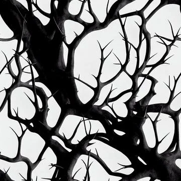 Seamless pattern of black thorn branches on a white background Illustrazione stock