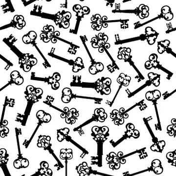 Seamless pattern of black vintage skeleton keys Illustrazione stock