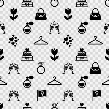 Seamless pattern of black wedding and celebration icons including cake, cha.. Stock Illustration