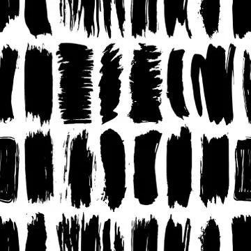 Seamless pattern black white brush strokes lines design, abstract simple scan Stock Illustration