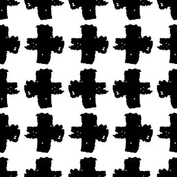 Seamless pattern black white cross lines chalk grid design, abstract simple s Stock Illustration