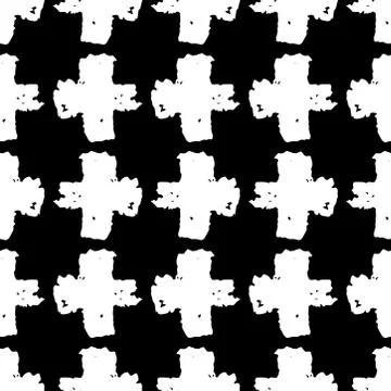 Seamless pattern black white cross lines chalk grid design, abstract simple s Stock Illustration