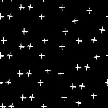 Seamless pattern black white cross lines chalk grid design, abstract simple s Stock Illustration