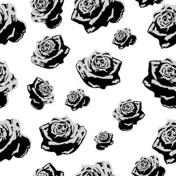 Seamless pattern black white flowers roses Stock Illustration