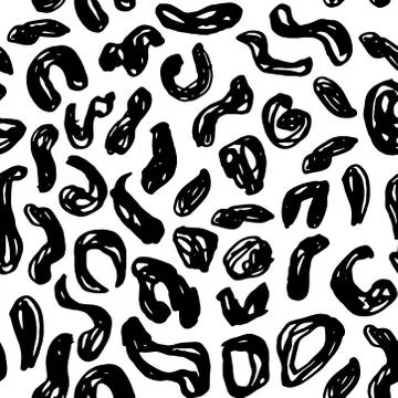 Seamless pattern black white leopard panther fur design, abstract simple line Illustrazione stock