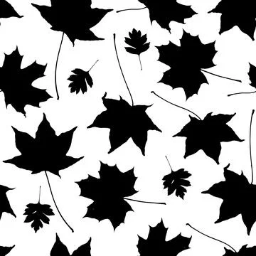 Seamless pattern black white maple leaves silhouette collection. nature scand Illustrazione stock