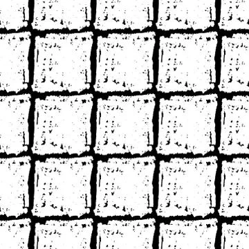 Seamless pattern black white squares chalk grid design, abstract simple scand Stock Illustration