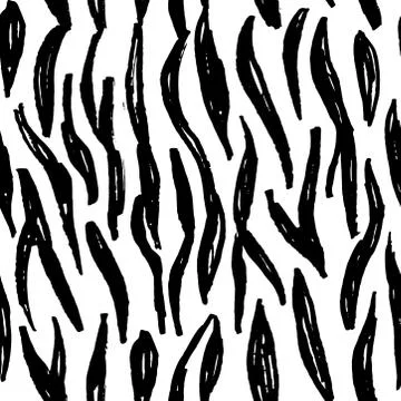 Seamless pattern black white zebra tiger fur design, abstract simple lines sc Stock Illustration