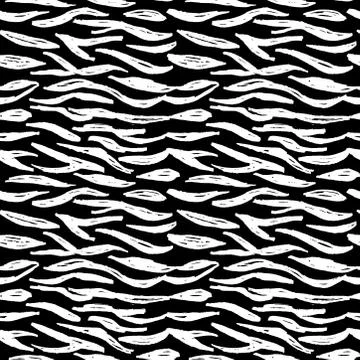 Seamless pattern black white zebra tiger fur design, abstract simple lines sc Stock Illustration