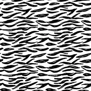 Seamless pattern black white zebra tiger fur design, abstract simple lines sc Stock Illustration
