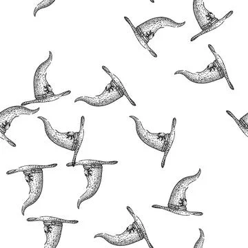 Seamless pattern black witch hat sketch hand drawn Stock Illustration