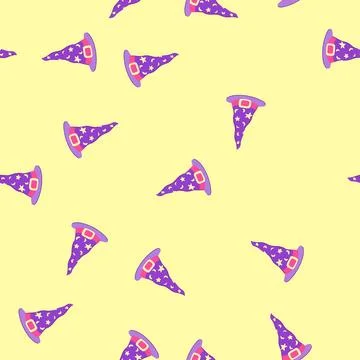 Seamless pattern black wizard hat cartoon vector Stock Illustration