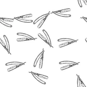 Seamless pattern blade barber straight razor sketch hand drawn Stock Illustration