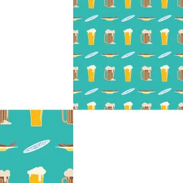 Seamless pattern blank with glass and mug of beer, plates of sausages and o.. Stock Illustration
