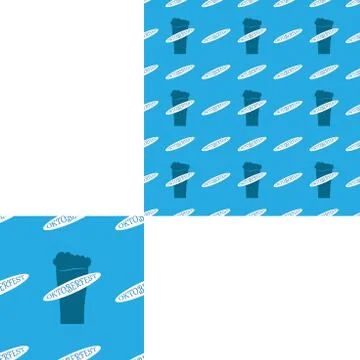 Seamless pattern blank with glass of beer silhouette and oval label with te.. Stock Illustration