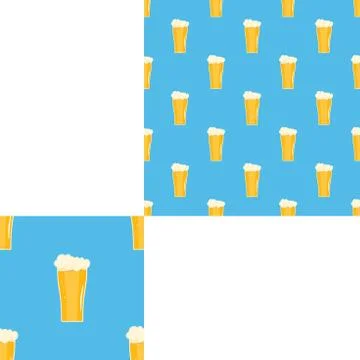 Seamless pattern blank with goblets of beer on the blue background with pat.. Stock Illustration