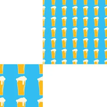 Seamless pattern blank with goblets of beer with foam on the blue backgroun.. Stock Illustration
