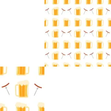 Seamless pattern blank with mug of beer and forks with sausages on the whit.. Stock Illustration