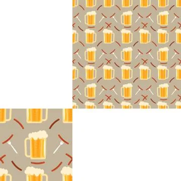 Seamless pattern blank with mug of beer, sausages and forks with sausages o.. Stock Illustration