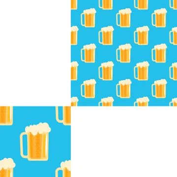 Seamless pattern blank with mug of beer on the blue background with pattern.. Stock Illustration